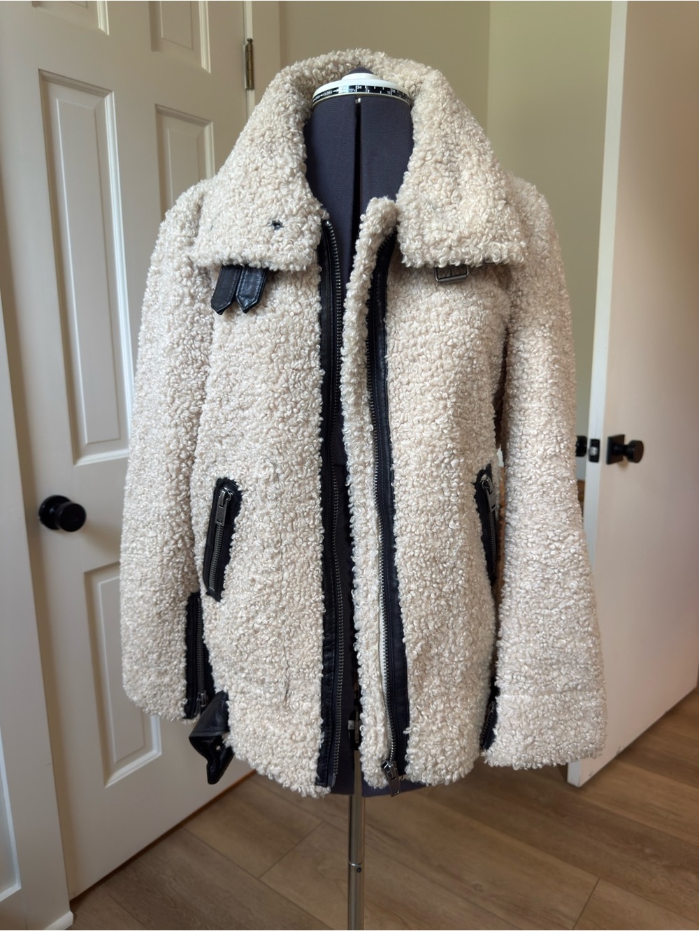 2014 Zara Funnel Neck Shearling Zip Jacket - Cream